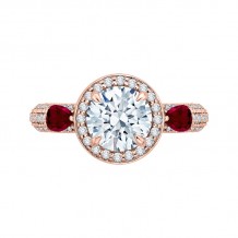 Shah Luxury Round Diamond and Ruby Engagement Ring In 14K Rose Gold (Semi-Mount)