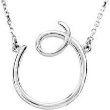 14K White Script Initial O 16 Necklace