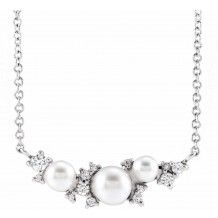 14K White Akoya Cultured Pearl & .08 CTW Diamond 18 Necklace