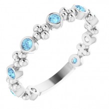 14K White Aquamarine Beaded Ring