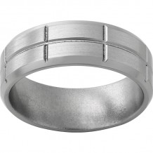 Titanium Beveled Edge Band with Vertical and Horizontal Grooves and Satin Finish