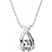 14K White 7x5 mm Oval Aquamarine & .08 CTW Diamond 18 Necklace