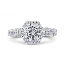 Shah Luxury Round Diamond Halo Vintage Engagement Ring In 14K White Gold (Semi-Mount)