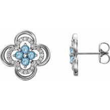 14K White Aquamarine & 1/5 CTW Diamond Clover Earrings
