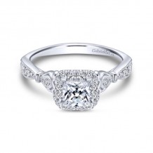 Gabriel & Co. 14k White Gold Victorian Halo Engagement Ring