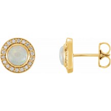 14K Yellow 5 mm Opal & 1/6 CTW Diamond Halo-Style Earrings