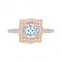 Shah Luxury 14K Rose Gold Cushion Cut Diamond Halo Vintage Engagement Ring (Semi-Mount)