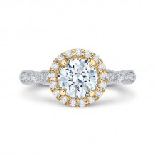 Shah Luxury 14K Two-Tone Gold Round Diamond Halo Vintage Engagement Ring (Semi-Mount)