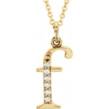 14K Yellow .03 CTW Diamond Lowercase Initial f 16 Necklace