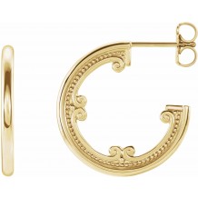 14K Yellow 20 mm Vintage-Inspired Hoop Earrings