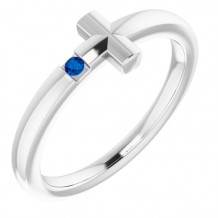 14K White Youth Blue Sapphire Sideways Cross Ring