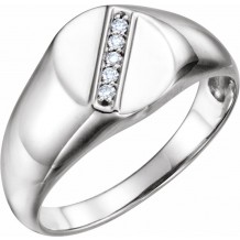 14K White .08 CTW Diamond 11x10 mm Oval Signet Ring