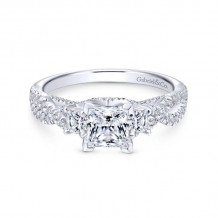 Gabriel & Co. 14k White Gold Contemporary 3 Stone Engagement Ring