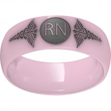 Pink Diamond Ceramic Domed Band with Laser Engraving of Caduceus & Registered Nurse Initials