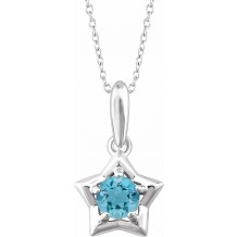 14K White 3 mm Round March Youth Star Birthstone 15 Necklace