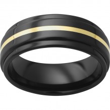 Black Diamond Ceramic Flat Band with Grooved Edges and 1mm 18k yellow gold Inlay