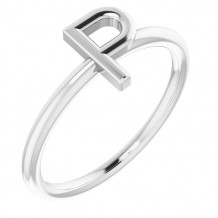 14K White Initial P Ring