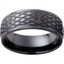 Black Diamond Ceramic Domed Band with Knot Laser Engraving