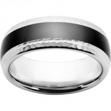 Serinium Domed Band with Black CeramicInlay and Hammered Edge Finish
