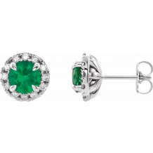 14K White Emerald & 1/5 CTW Diamond Earrings