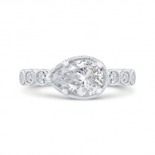 Shah Luxury 14K White Gold Split Shank Pear Diamond Halo Engagement Ring (Semi-Mount)