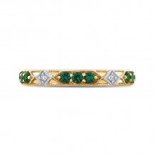Shah Luxury 14K Two-Tone Gold Round Diamond and Green Tsavorite Wedding Band