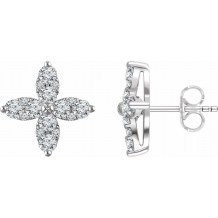 14K White 1 1/4 CTW Diamond Flower Earrings