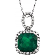 14K White Created Emerald & .03 CTW Diamond 18 Necklace