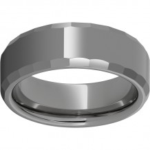 Rugged Tungsten  8mm Faceted Beveled Edge Polished Band