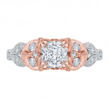 Shah Luxury 14K Two-Tone Gold Princess Diamond Floral Engagement Ring (Semi-Mount)