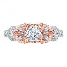 Shah Luxury 14K Two-Tone Gold Princess Diamond Floral Engagement Ring (Semi-Mount)