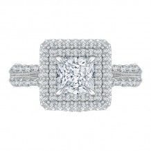 Shah Luxury 14K White Gold Princess Cut Diamond Double Halo Engagement Ring (Semi-Mount)