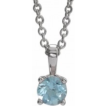 Platinum 6 mm Round Aquamarine Birthstone 16-18 Necklace