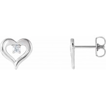 14K White 1/10 CTW Diamond Heart Stud Earrings