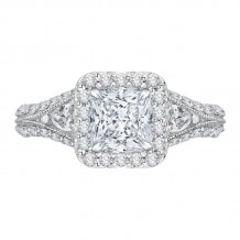 Shah Luxury 14K White Gold Princess Diamond Halo Engagement Ring with Split Shank (Semi-Mount)