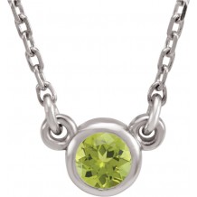 14K White 4 mm Round Peridot Bezel-Set Solitaire 16 Necklace