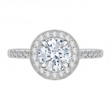 Shah Luxury 14K White Gold Round Diamond Halo Engagement Ring with Euro Shank (Semi-Mount)