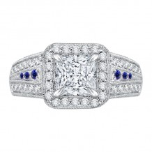 Shah Luxury 14K White Gold Princess Diamond and Sapphire Halo Engagement Ring (Semi-Mount)