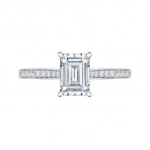 Shah Luxury Emerald Cut Diamond Solitaire with Accents Engagement Ring In 14K White Gold (Semi-Mount)