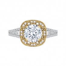 Shah Luxury 14K Two-Tone Gold Round Diamond Engagement Ring with Split Shank (Semi-Mount)