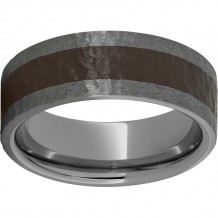 Rugged Tungsten  8mm Pipe Cut Band with Brown CeramicInlay and Hammer Finish