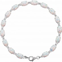 14K White Lab-Grown Opal Line 7 Bracelet