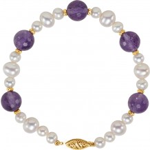 14K Yellow Freshwater Cultured Pearl & Amethyst 7.5 Bracelet