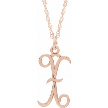 14K Rose Script Initial X 16-18 Necklace