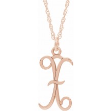 14K Rose Script Initial X 16-18 Necklace