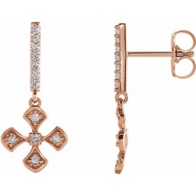 14K Rose 1/5 CTW Diamond Cross Dangle Earrings