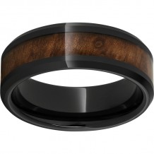 Black Diamond Ceramic Beveled Edge Band with Burl Wood Inlay