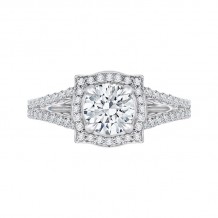 Shah Luxury 14K White Gold Round Halo Diamond Engagement Ring with Split Shank (Semi-Mount)