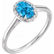 14K White 7x5 mm Oval Swiss Blue Topaz & .04 CTW Diamond Ring