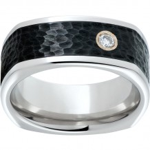 Serinium Square Band with Hammered Black CeramicInlay and One .06 Brilliant Round Diamond